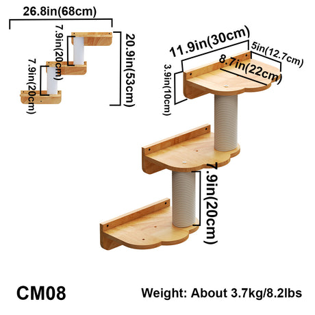 PETOMG Cat Wall Steps, Cat Shelf, Cat Ladder, Cat Climbers for Walls| Rubberwood