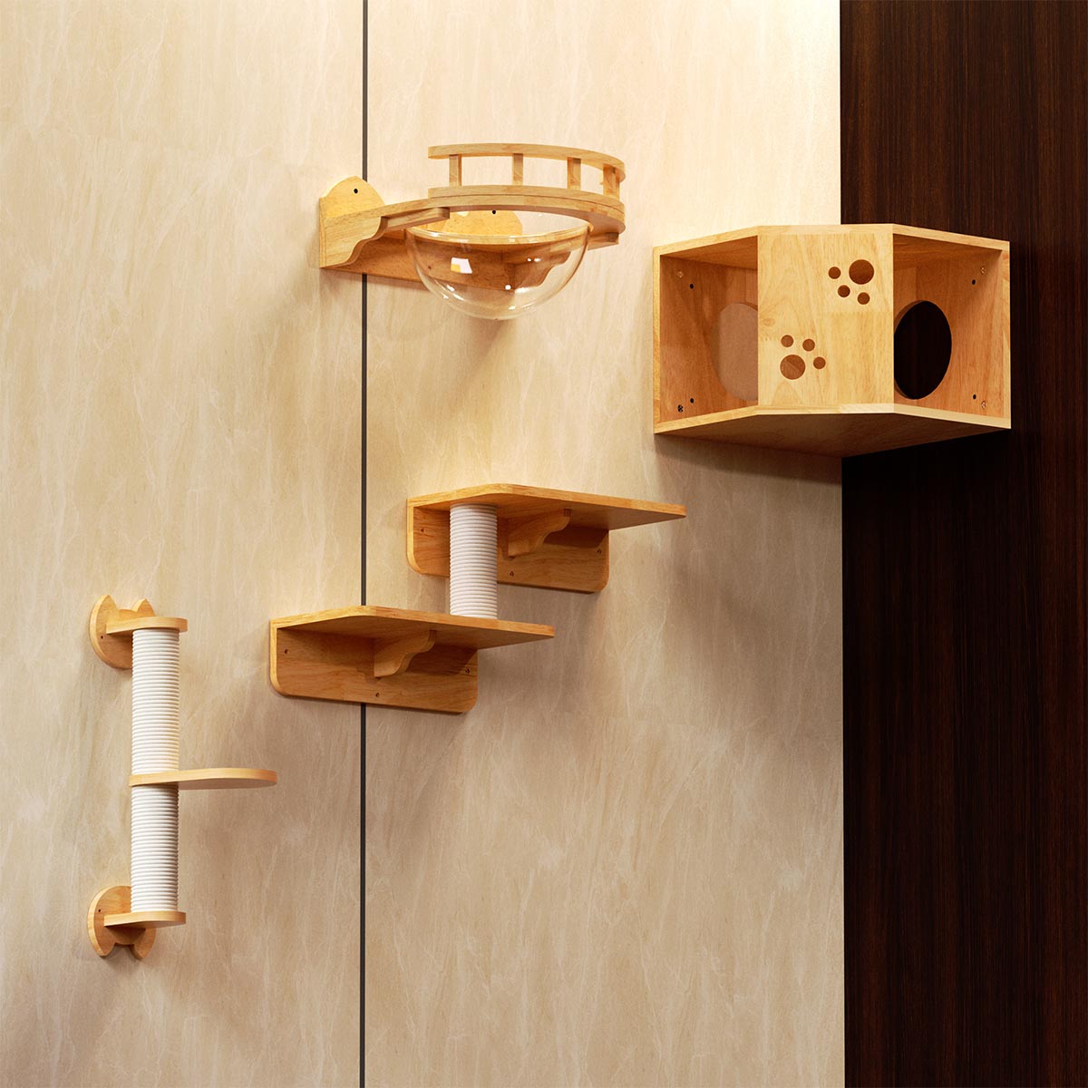 Percha para gatos montada en la pared, muebles de pared para gatos (juego de esquina)