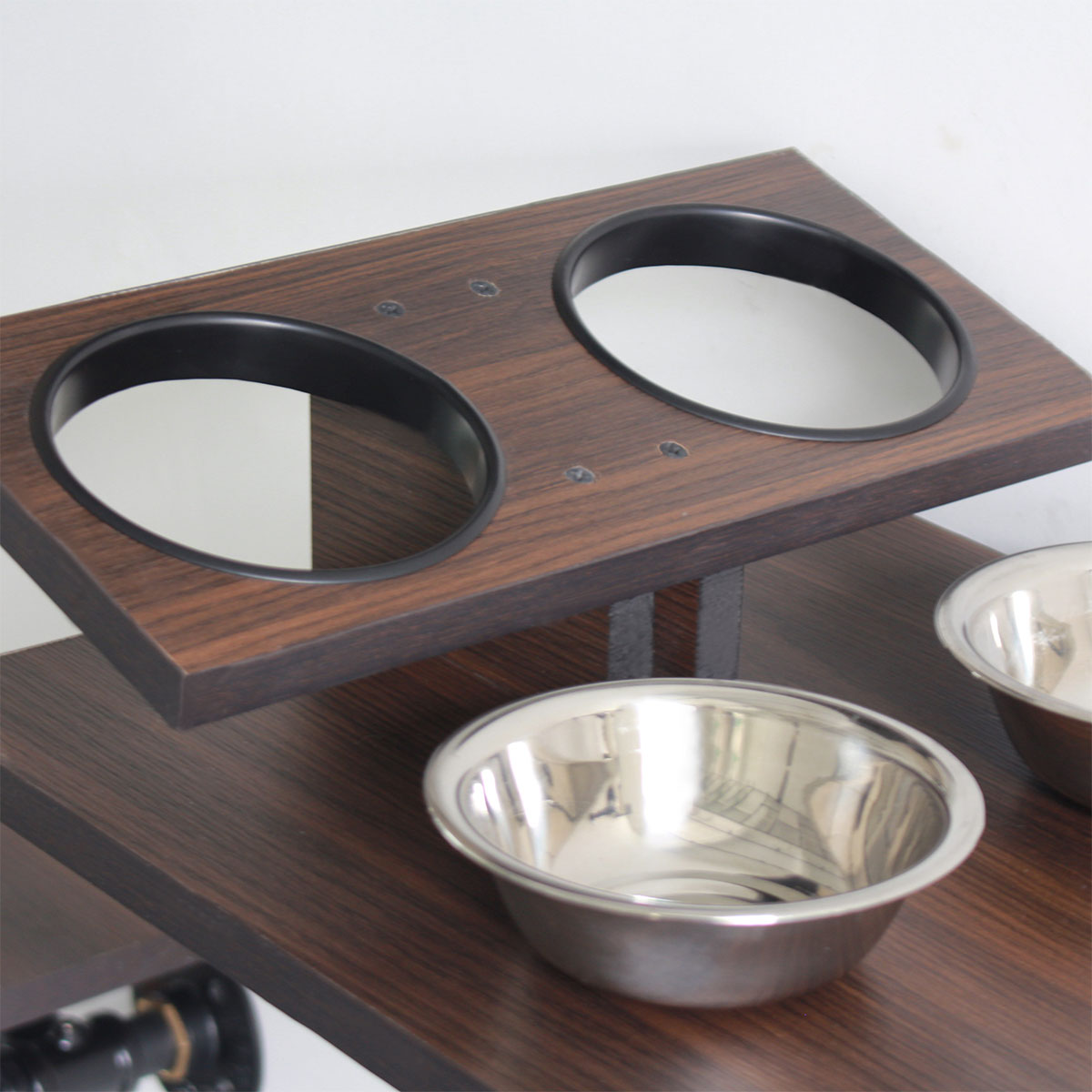 PETOMG Smoky Rubber Wood Cat Shelves | Cat Wall Shelf with Bowls