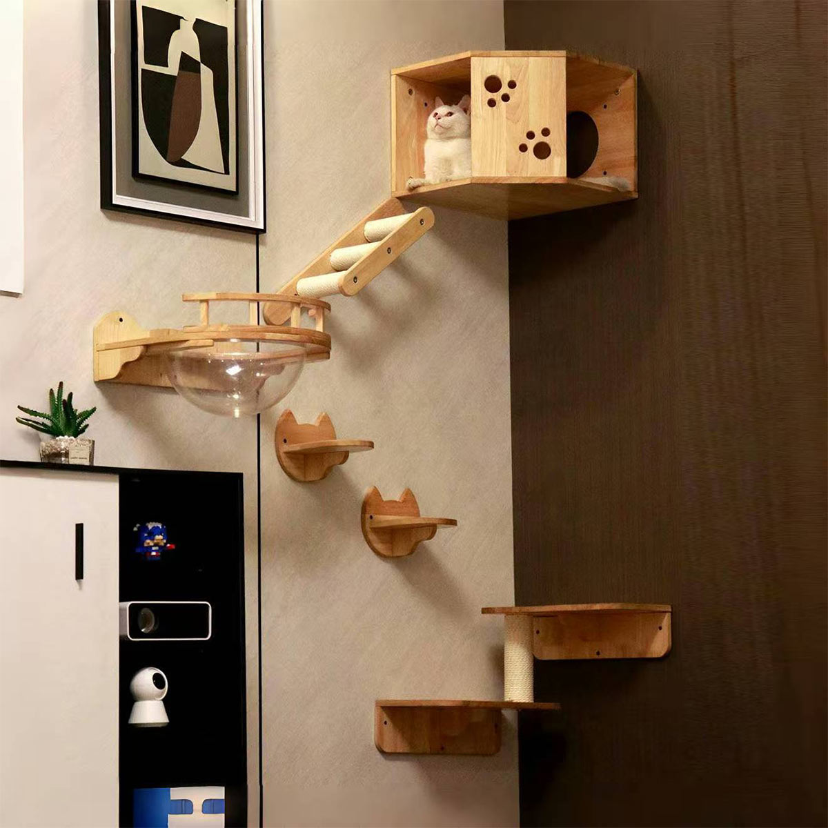 Wall-Mounted Cat Wall Set, Corner Cat Bed, Cat Climbing System, Cat Wall Shelves, Suitable for Modern Home Design