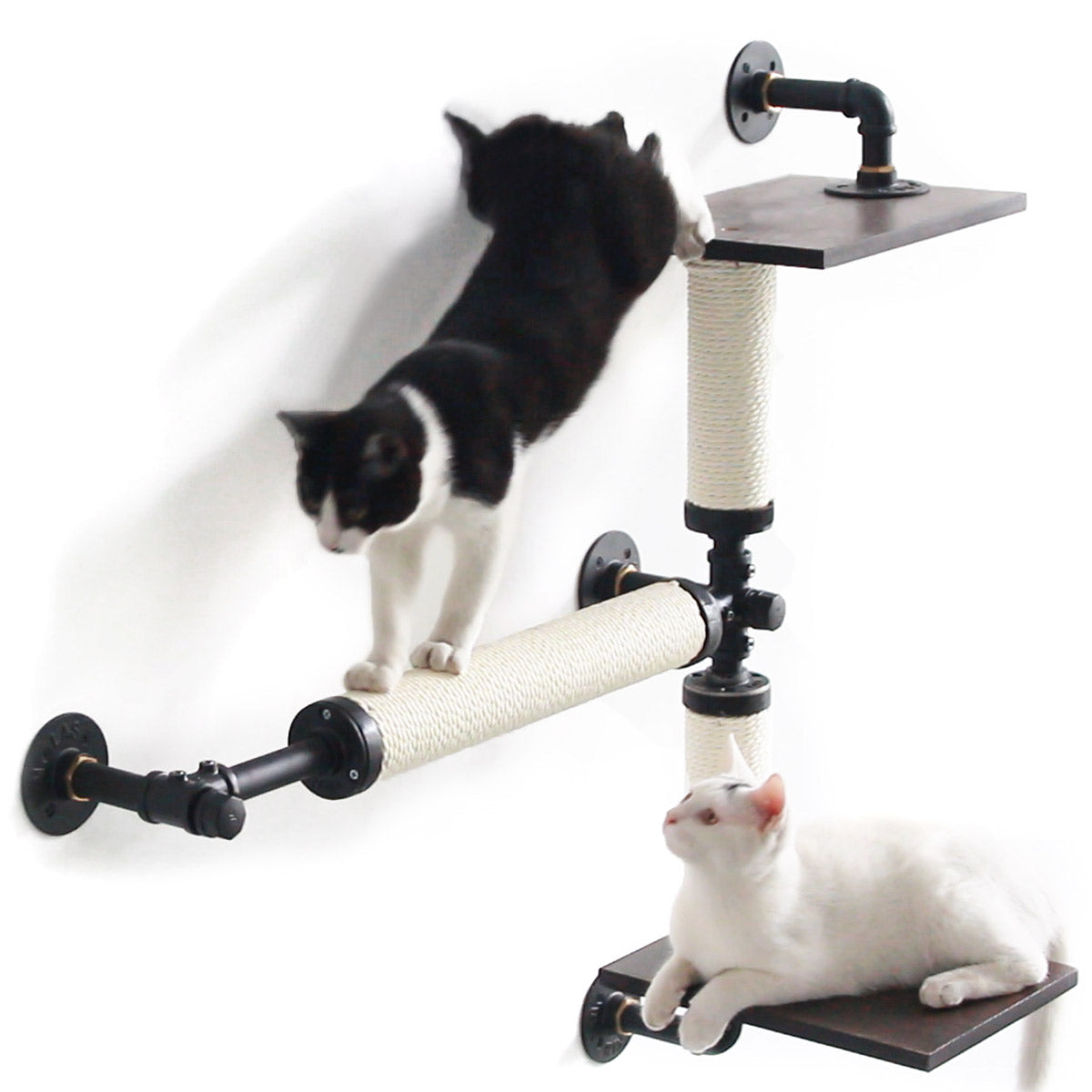 PETOMG Cat Shelves, Wall-Mounted Cat Furniture | Smoky Rubber Wood