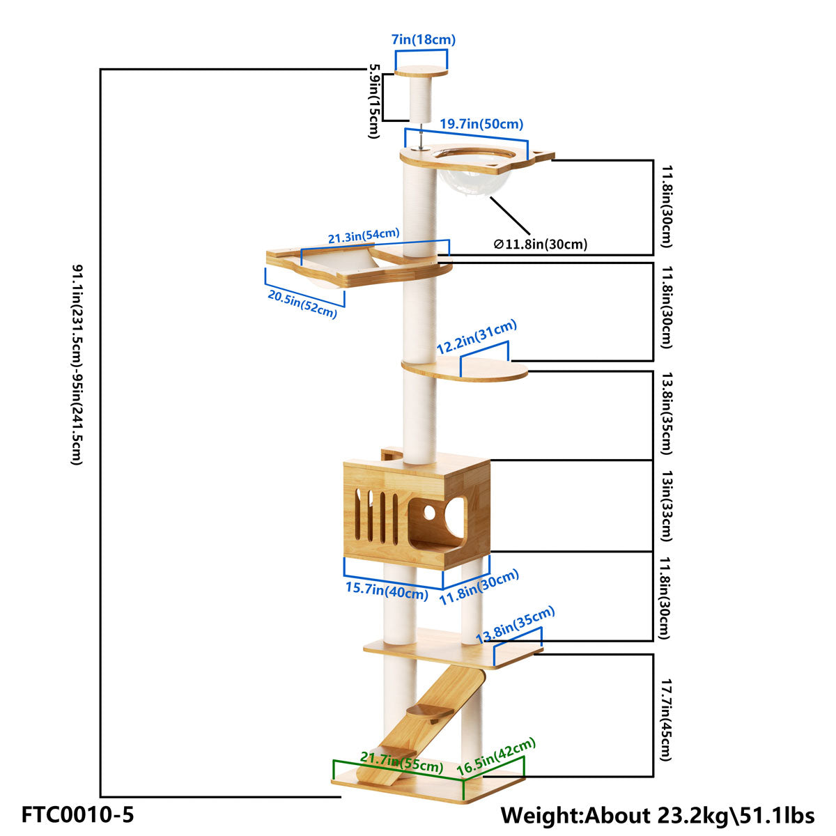 PETOMG Adjustable Floor to Ceiling Cat Tree | Modern Cat Tower for Large Cats