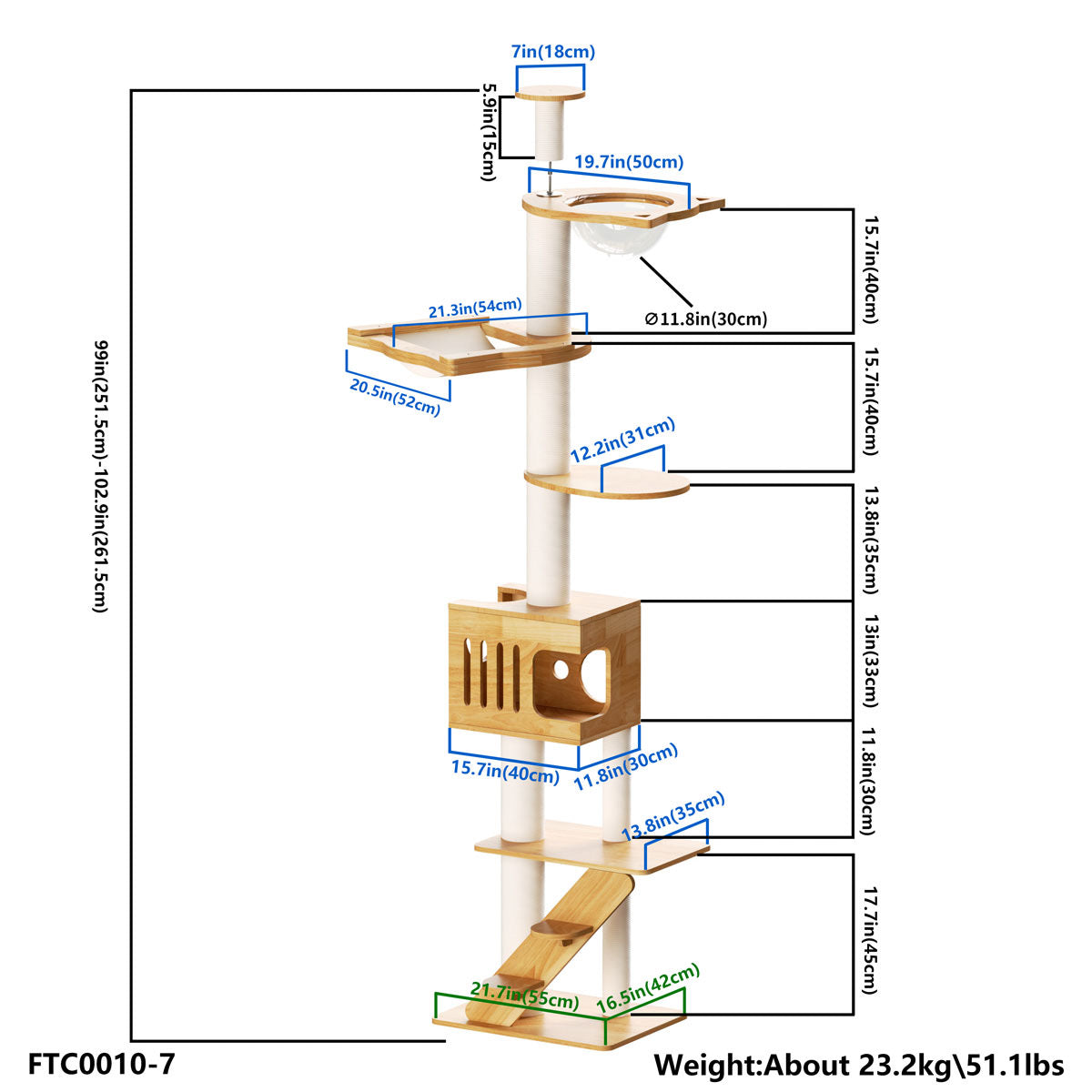 PETOMG Adjustable Floor to Ceiling Cat Tree | Modern Cat Tower for Large Cats