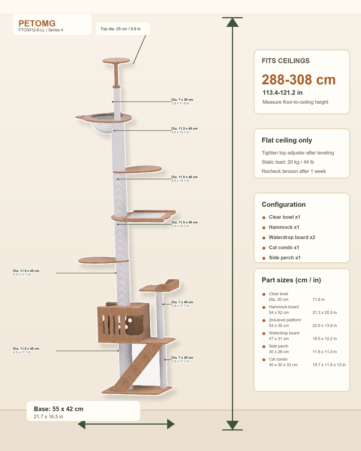 Multi-Perch Floor-to-Ceiling Cat Tree