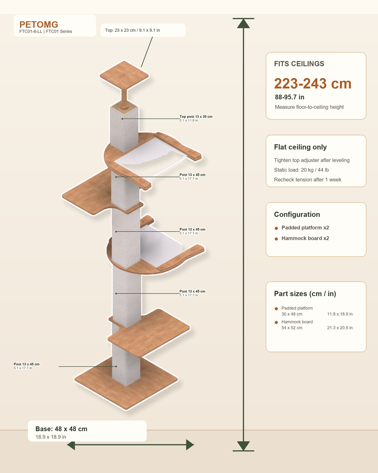 Square-Post Floor-to-Ceiling Cat Tree