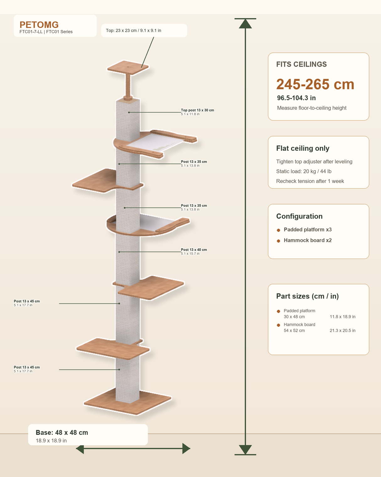 Square-Post Floor-to-Ceiling Cat Tree