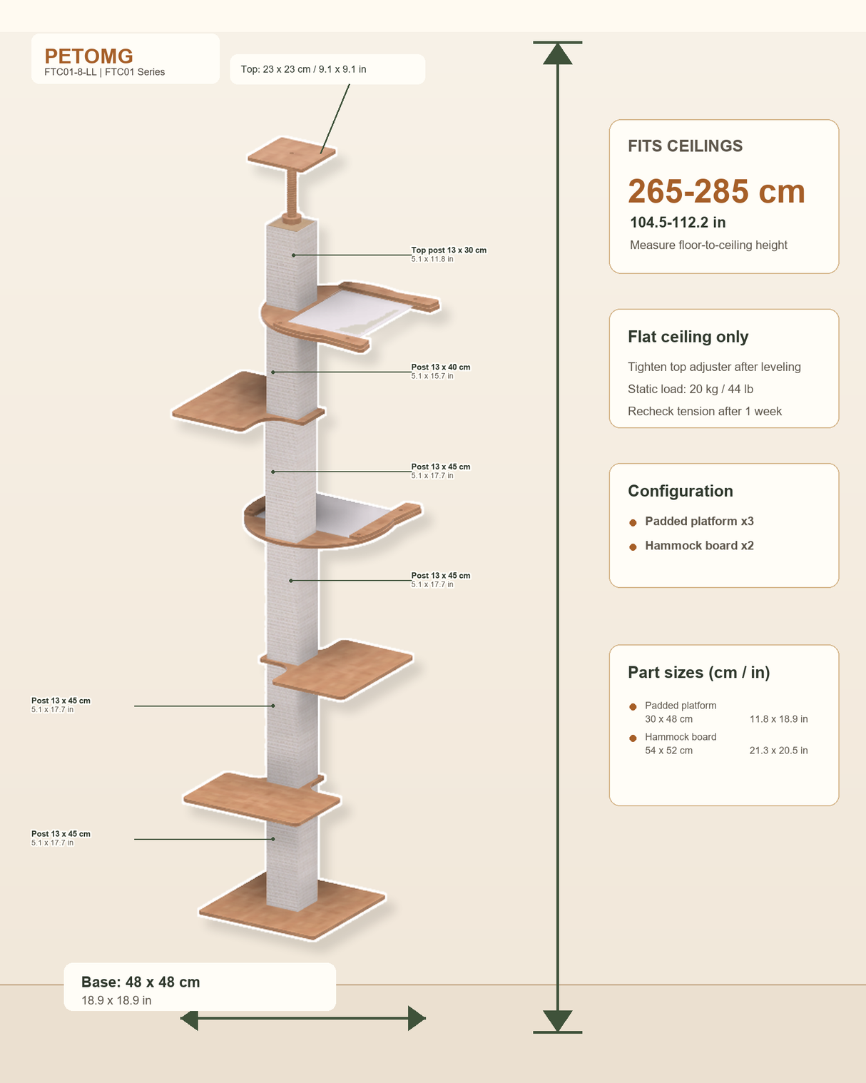 Square-Post Floor-to-Ceiling Cat Tree
