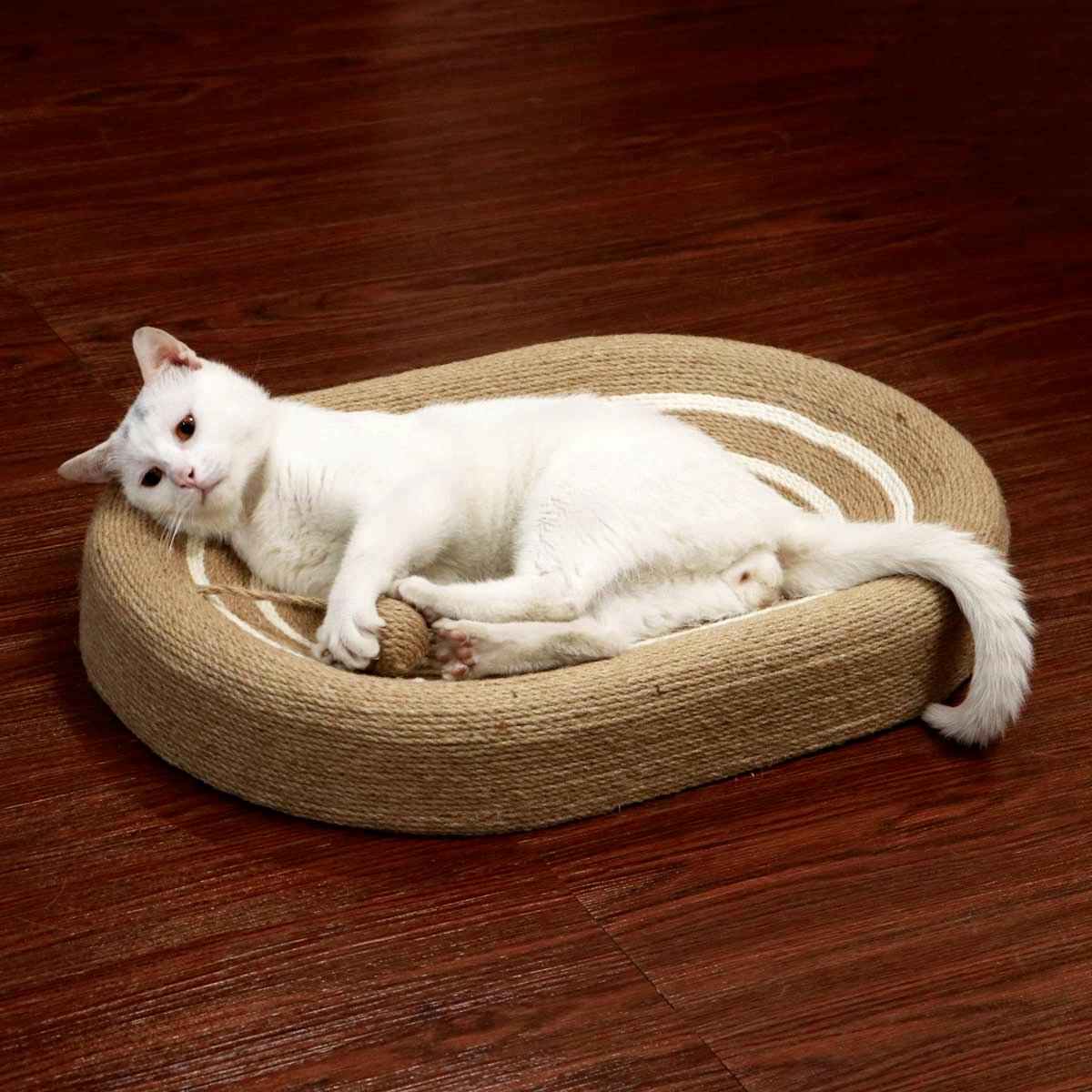 Sisal Cat Bed & Scratcher in One | Round Cat Nest with Natural Sisal Surface | Multi-Functional Cat Lounger