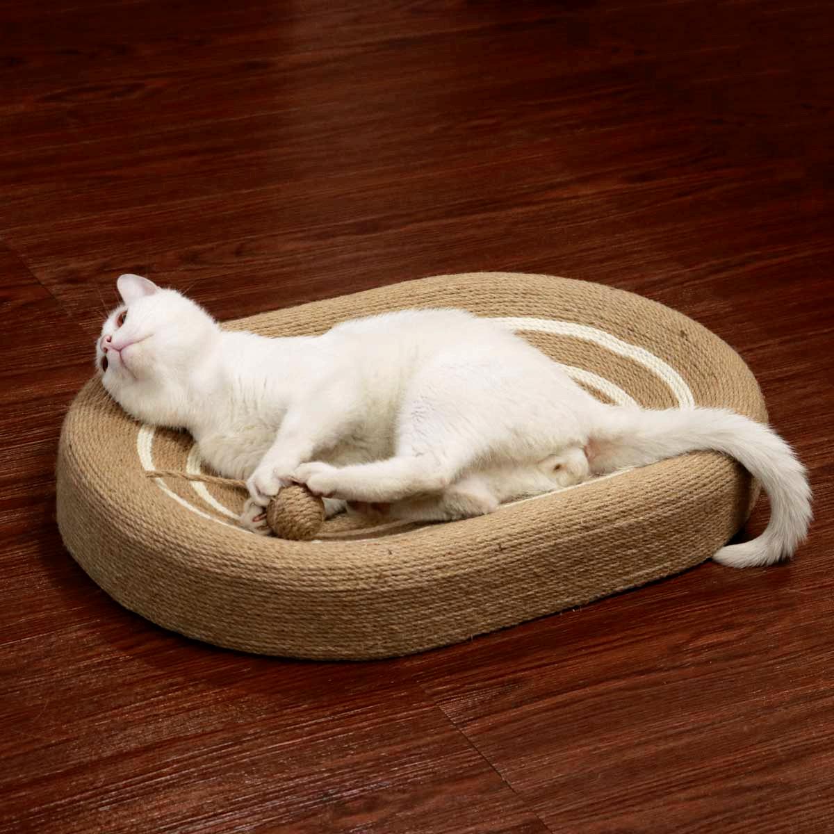 Sisal Cat Bed & Scratcher in One | Round Cat Nest with Natural Sisal Surface | Multi-Functional Cat Lounger