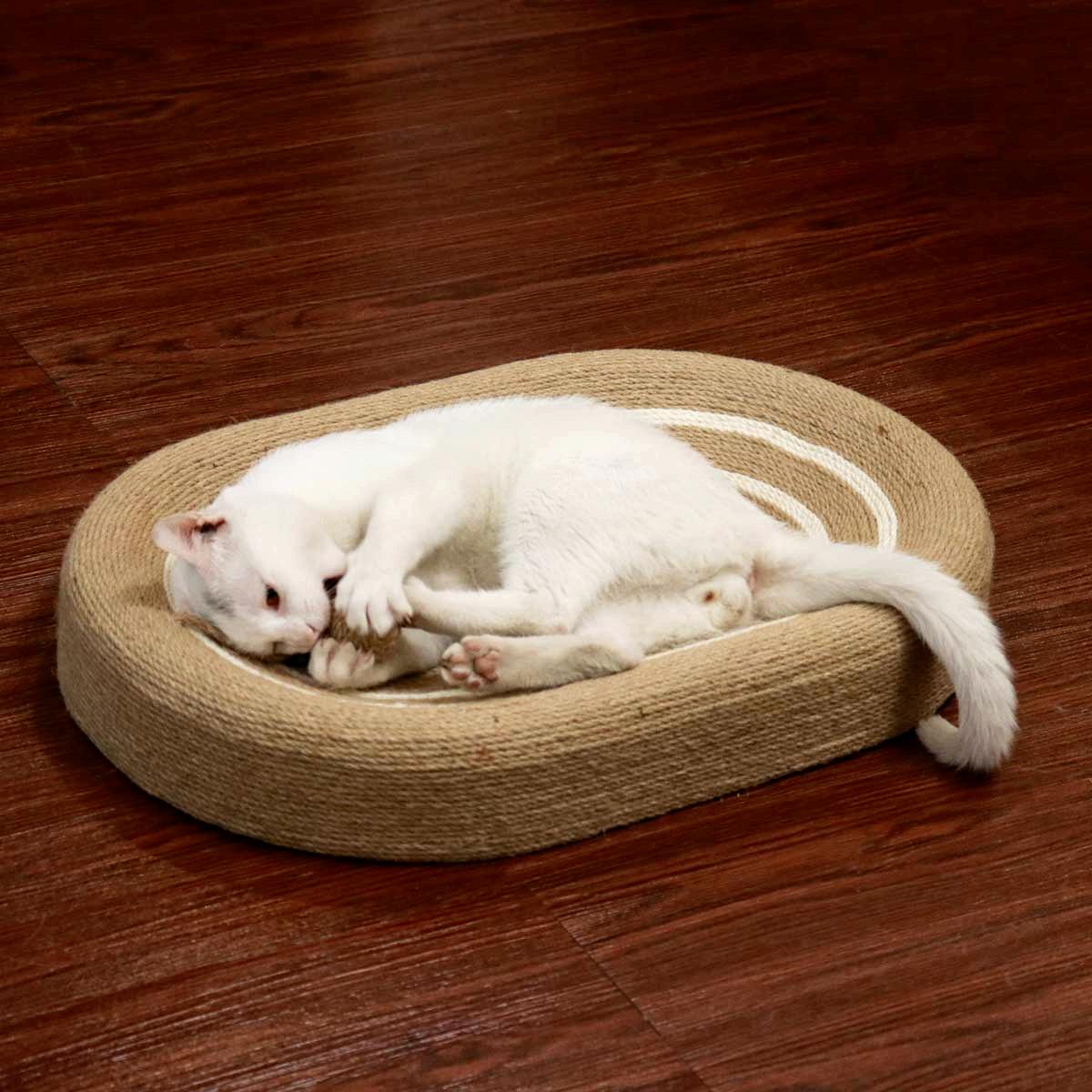Sisal Cat Bed & Scratcher in One | Round Cat Nest with Natural Sisal Surface | Multi-Functional Cat Lounger