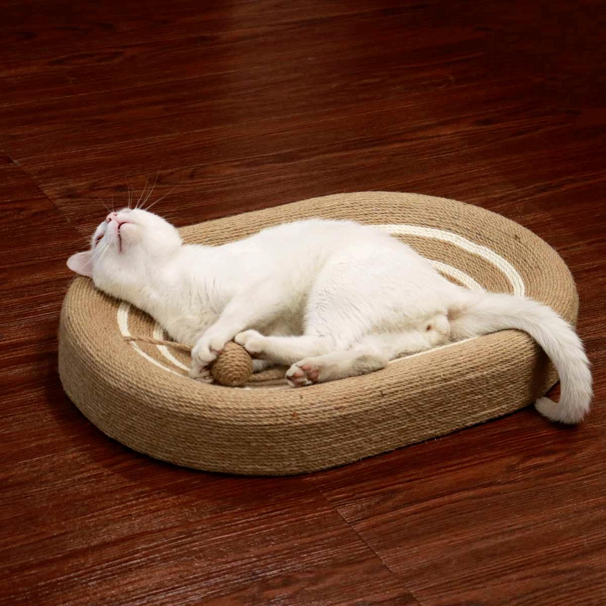 Sisal Cat Bed & Scratcher in One | Round Cat Nest with Natural Sisal Surface | Multi-Functional Cat Lounger