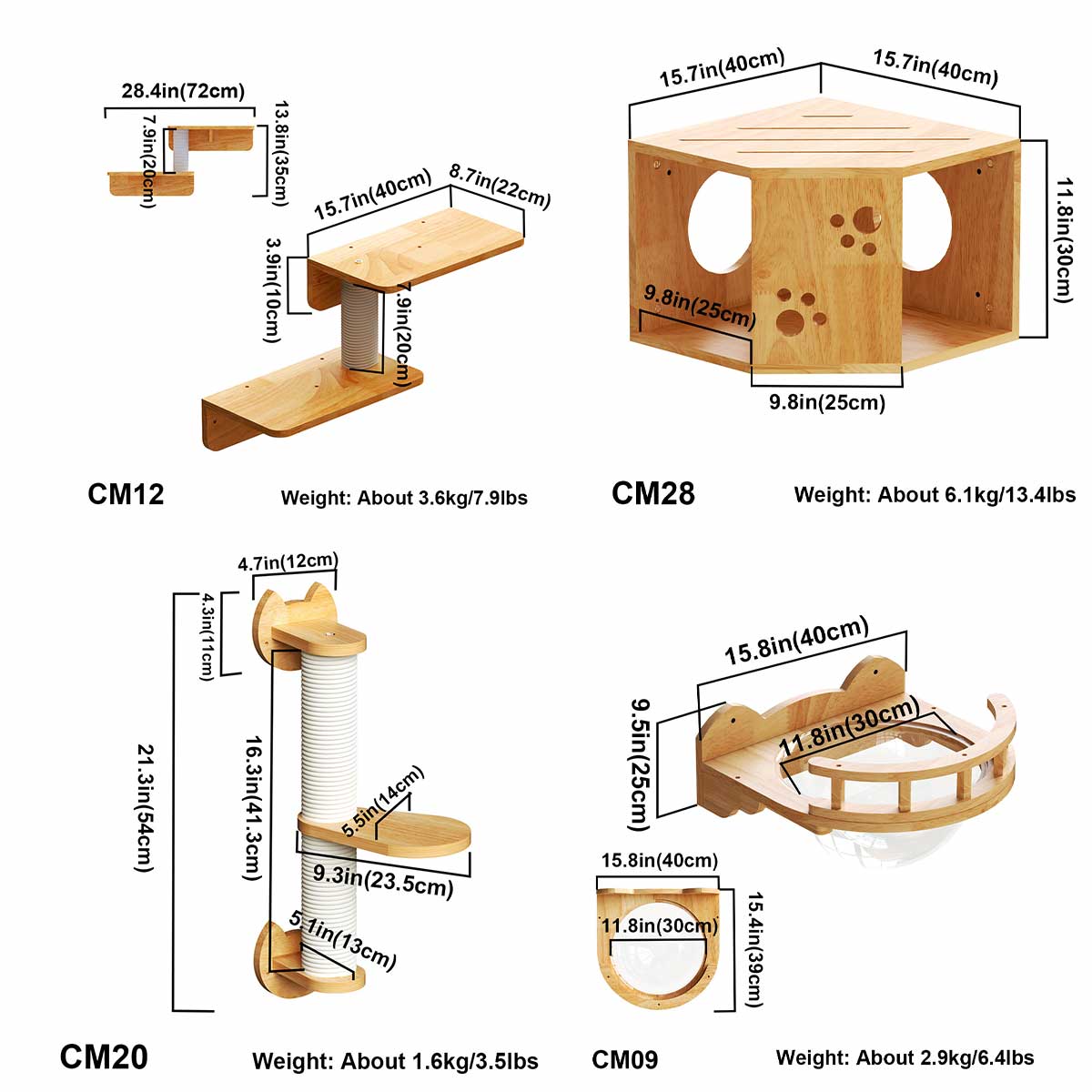 Percha para gatos montada en la pared, muebles de pared para gatos (juego de esquina)
