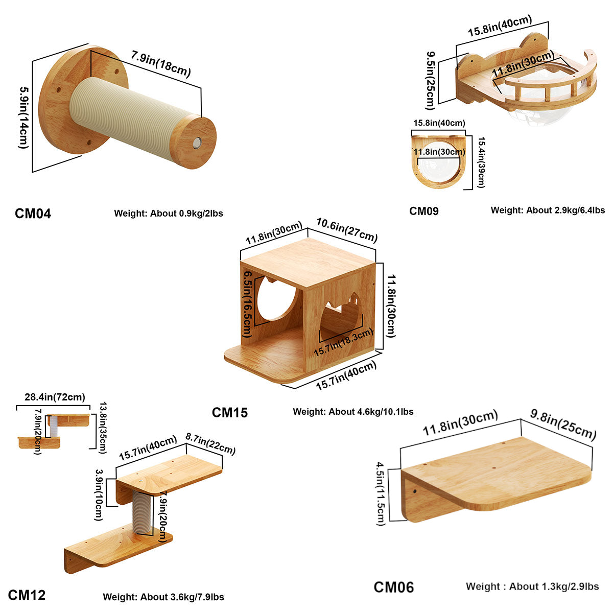PETOMG Cat Shelf Wall, Cat Climbing Wall, DIY Cat Shelves | Cat Wall Mounted Set | Rubberwood