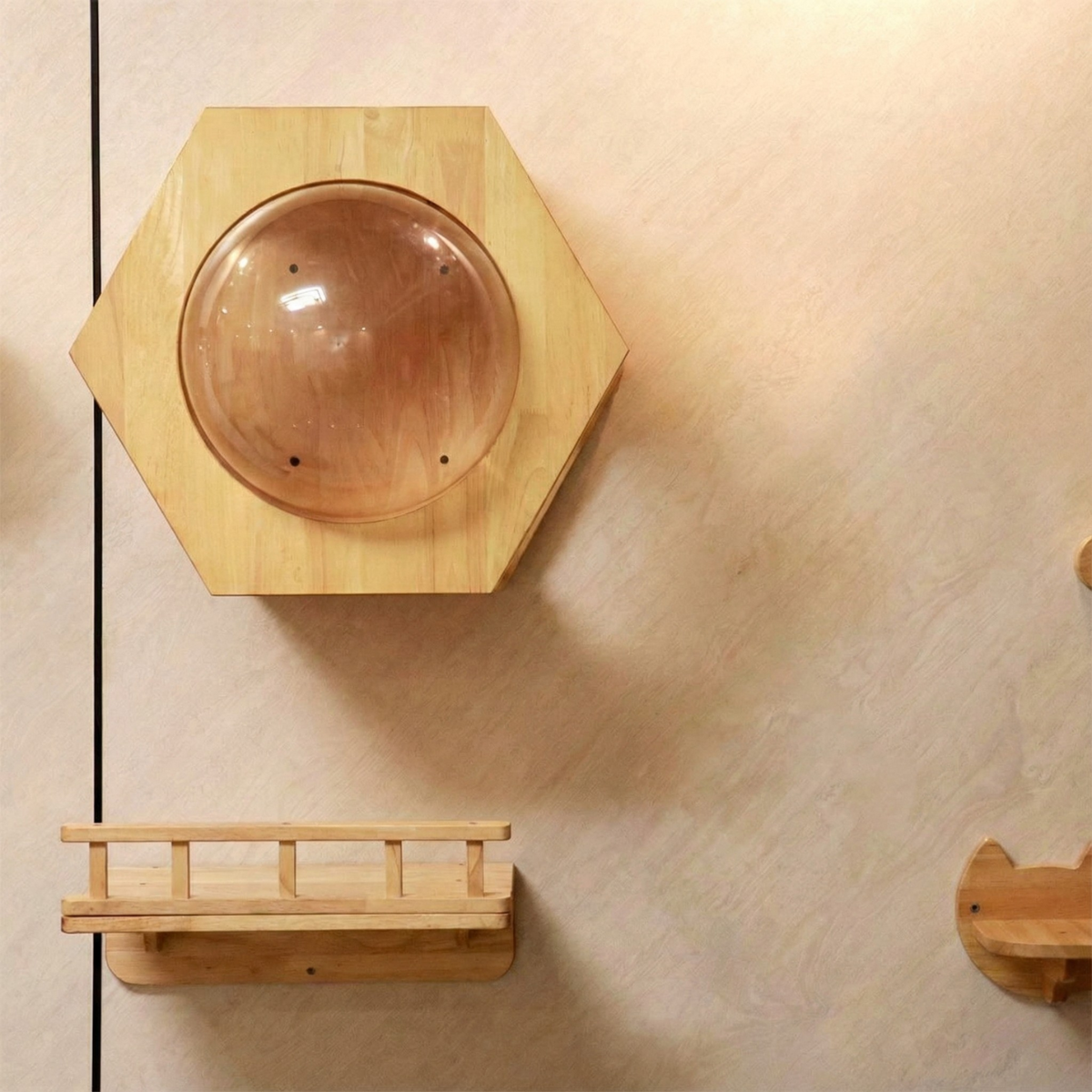Hexagonal Wall-Mounted Cat Furniture Set | Modular Design with Transparent Domes | Perfect for Active Cats