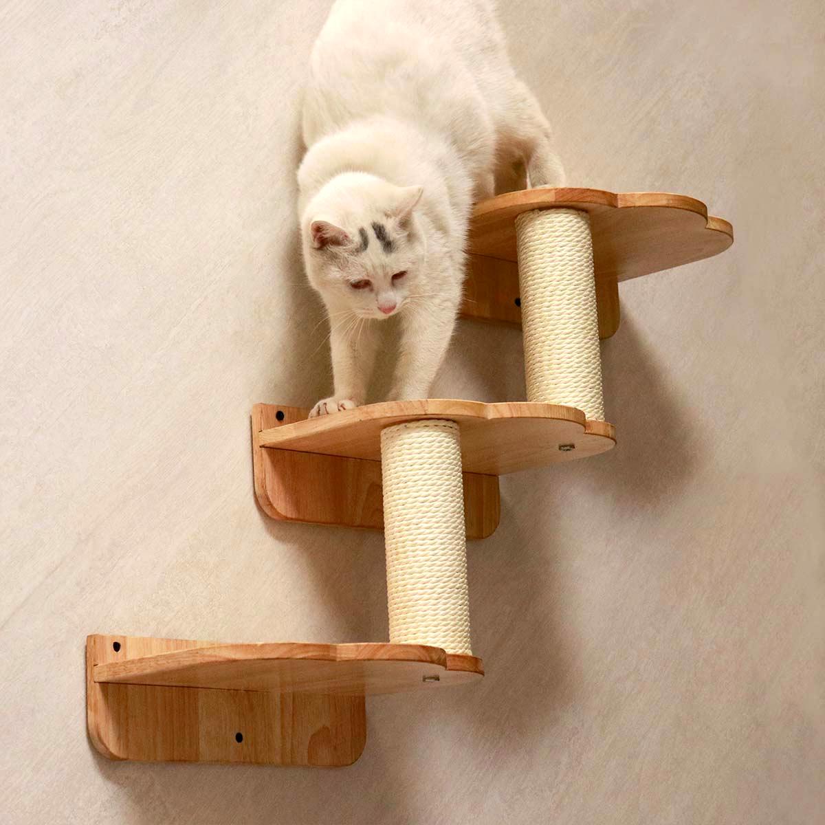 PETOMG Cat Wall Steps, Cat Shelf, Cat Ladder, Cat Climbers for Walls| Rubberwood