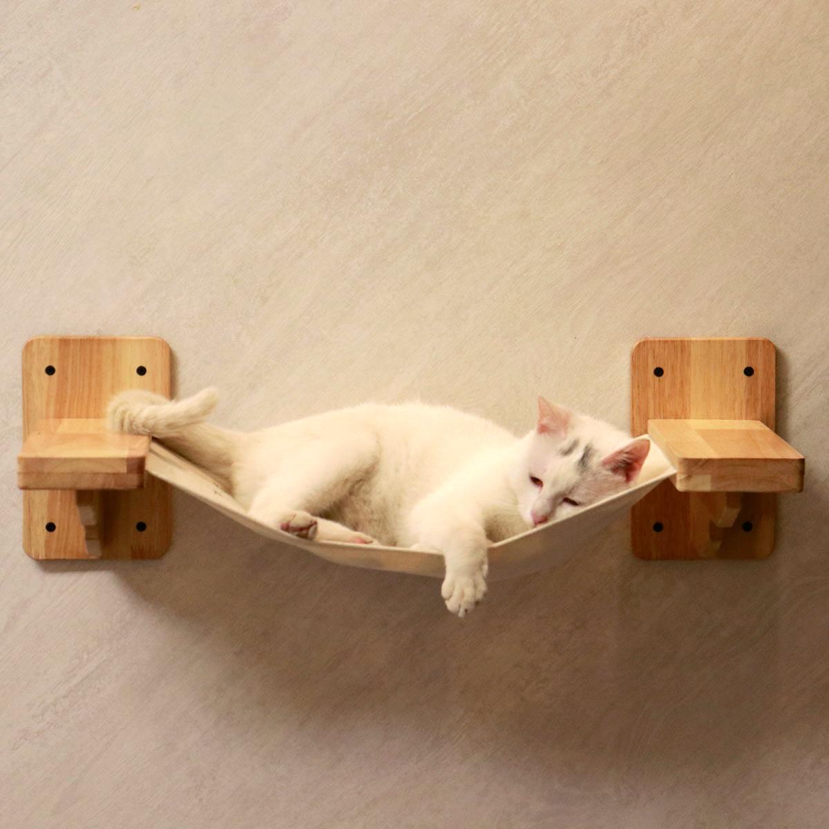 Wall-Mounted Cat Hammock | Rubberwood Frame | Cozy Elevated Lounger
