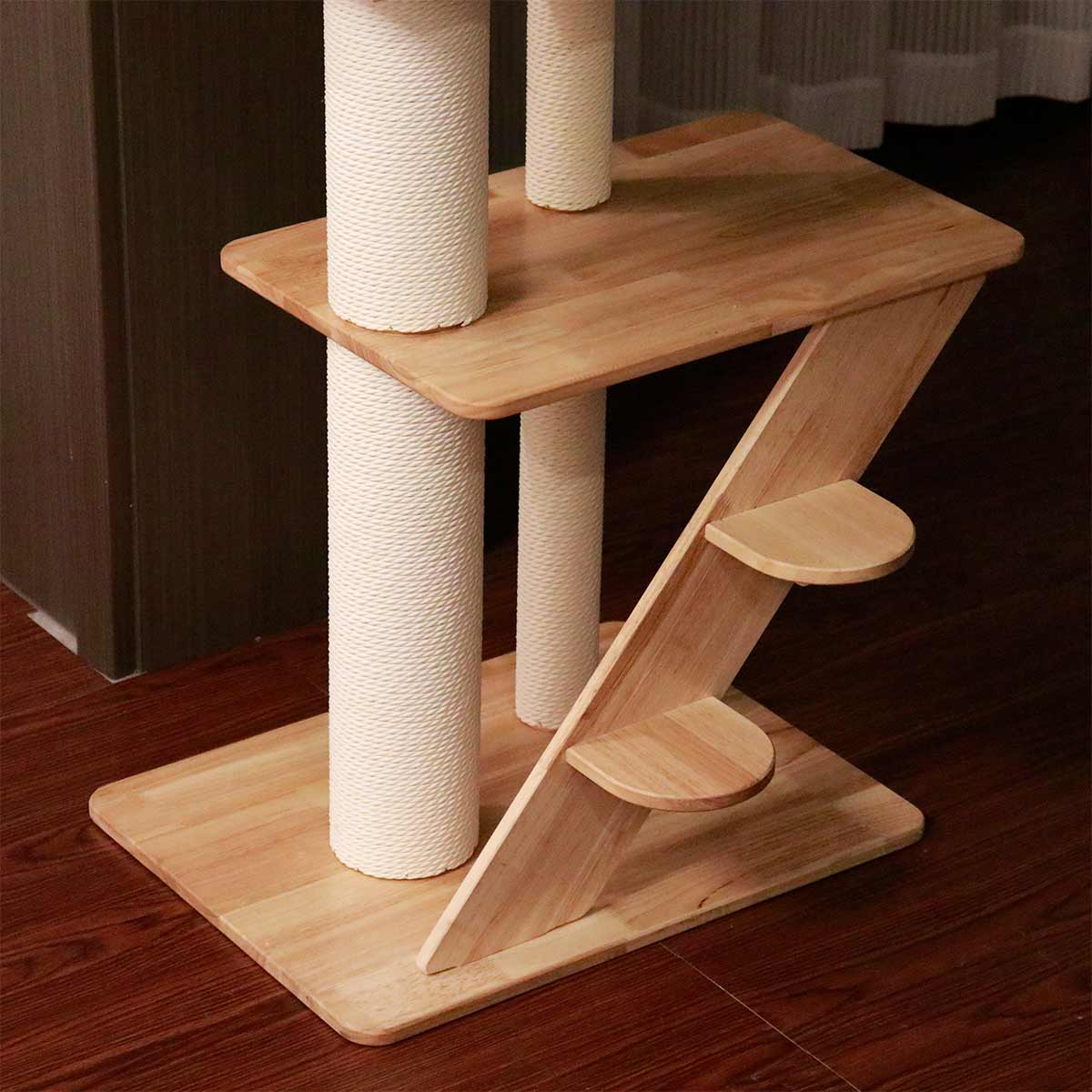 PETOMG Árbol para Gatos de Madera de Goma del Piso al Techo, sin Perforaciones, Altura Ajustable (230 cm - 280 cm)