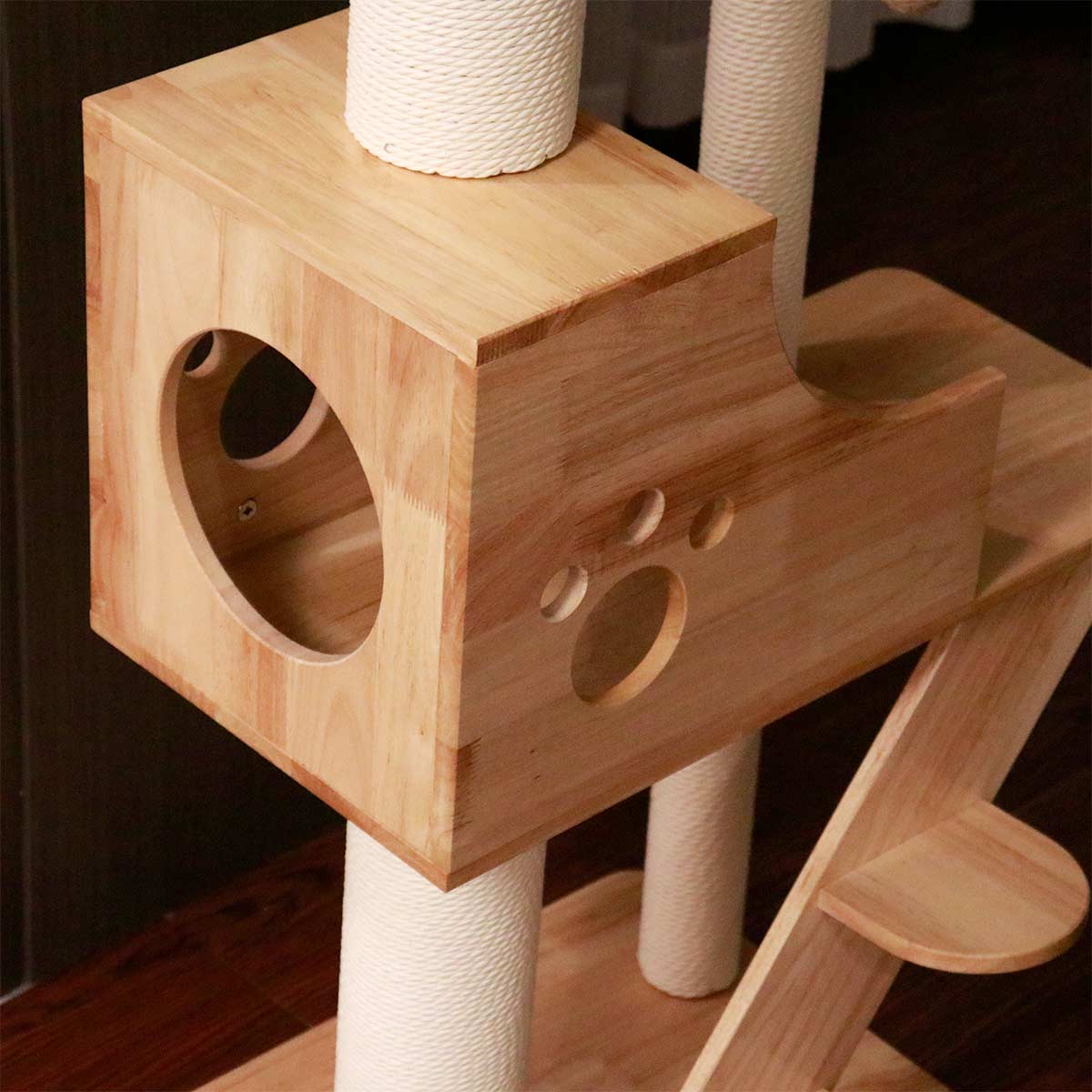 PETOMG Floor to Ceiling Cat Tree, Rubber Wood, No Drilling, Adjustable Height (89.4'' - 109'')