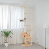 PETOMG Floor to Ceiling Cat Tree, Rubber Wood, No Drilling, Adjustable Height (89.4'' - 109'')