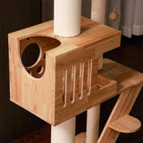 PETOMG Árbol para Gatos de Piso a Techo, Madera de Caucho, sin Perforaciones, Altura Ajustable (230 cm - 280 cm)