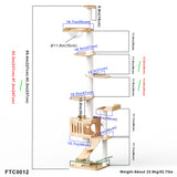 PETOMG Cat Tree Floor to Ceiling, Rubber Wood, No Drilling, Adjustable Height(89.4'' - 109'')