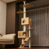 PETOMG Ceiling to Floor Cat Tree, Rubber Wood, No Drilling, Adjustable Height (90.6'' - 110.2'')