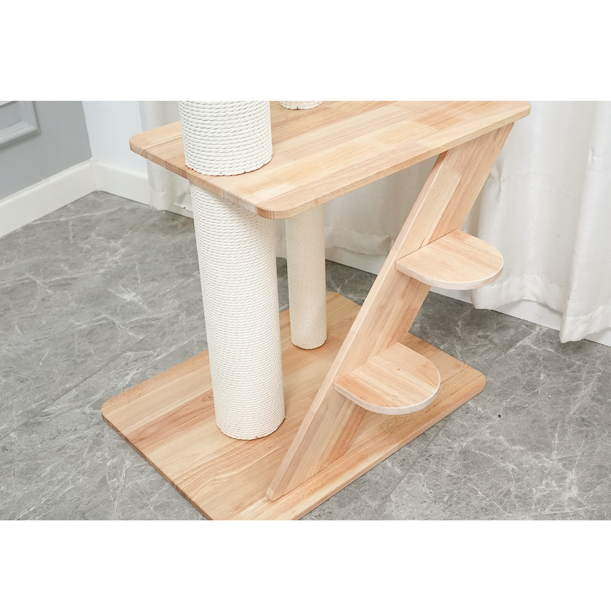 PETOMG Rubber Wood Cat Tree Floor to Ceiling, No Drilling, Adjustable Height (90.6'' - 110.2'')