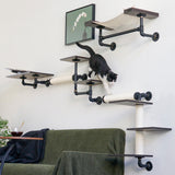 Cat Wall Shelves | Modern Industrial Style | Smoked Rubberwood | Sturdy and Stable