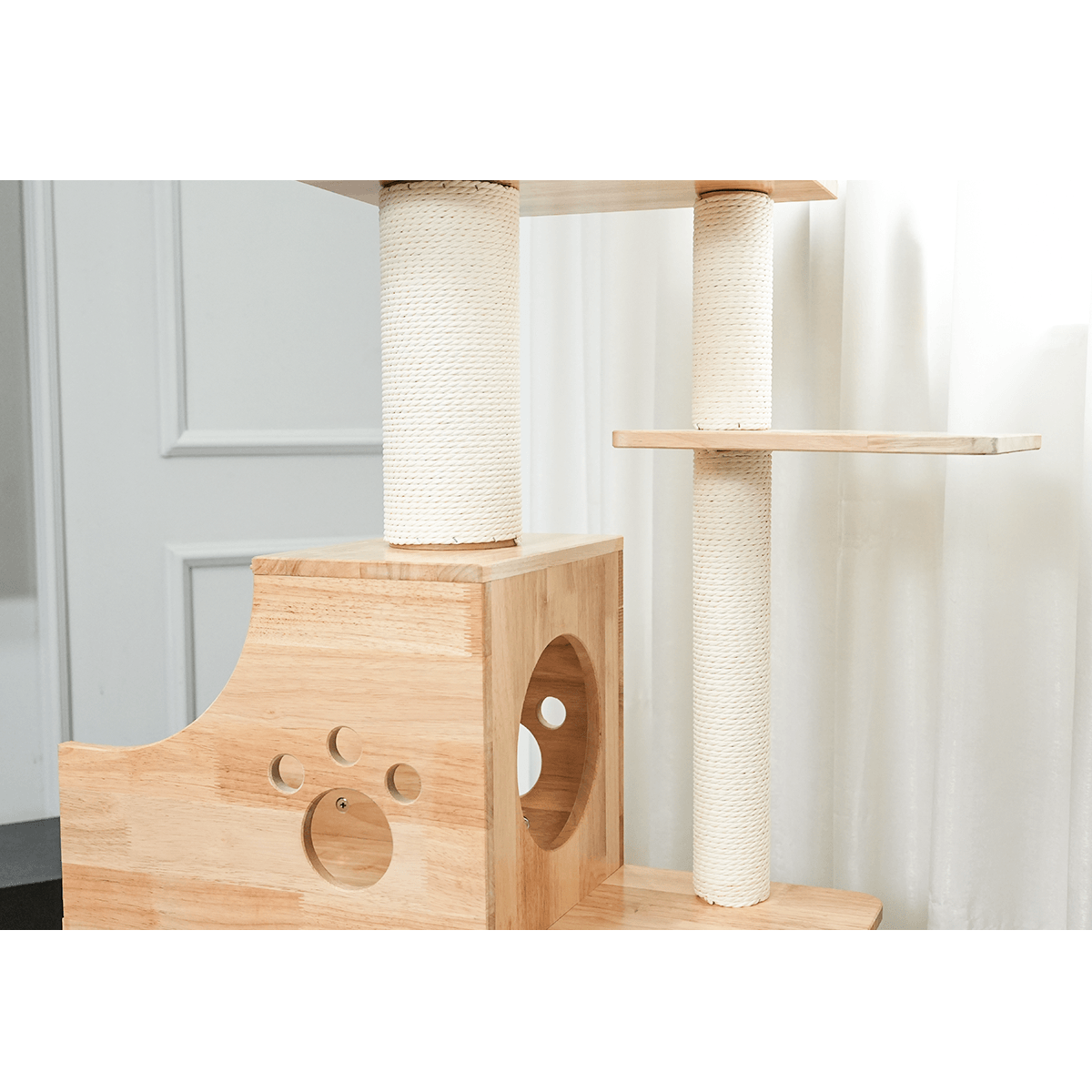 PETOMG Rubber Wood Ceiling to Floor Cat Tree, No Drilling, Adjustable