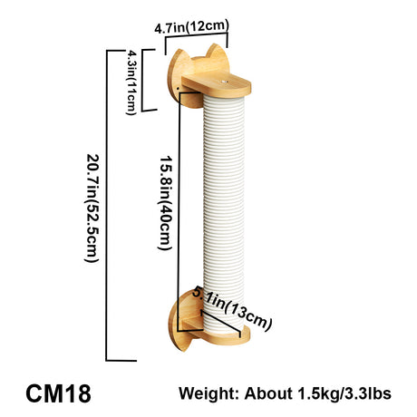 PETOMG Poste rascador para gatos, Muebles de pared para gatos, Estante para gatos | Madera de caucho