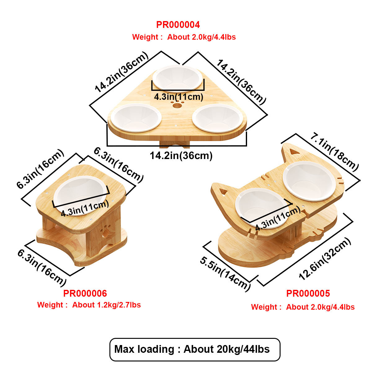 PETOMG Cuencos para gatos, Cuenco elevado para gatos, Cuencos de cerámica para gatos, Cuencos elevados para comida para gatos | Madera de caucho