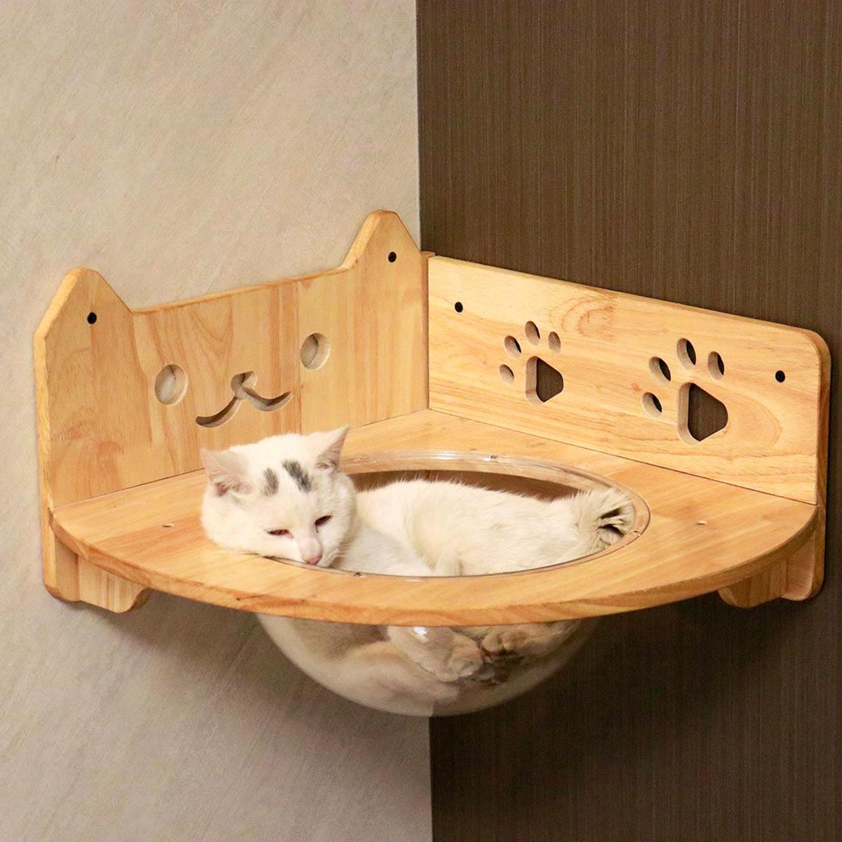 PETOMG Estantes para gatos DIY, muebles de pared para gatos de madera de caucho | Juego de pared para gatos