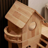 Casa para gatos de madera de caucho, condominio para gatos (estilo castillo) 76,5*51*100 cm