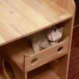 Casa para gatos de madera de caucho, condominio para gatos, gabinete lateral 65*48*63 cm