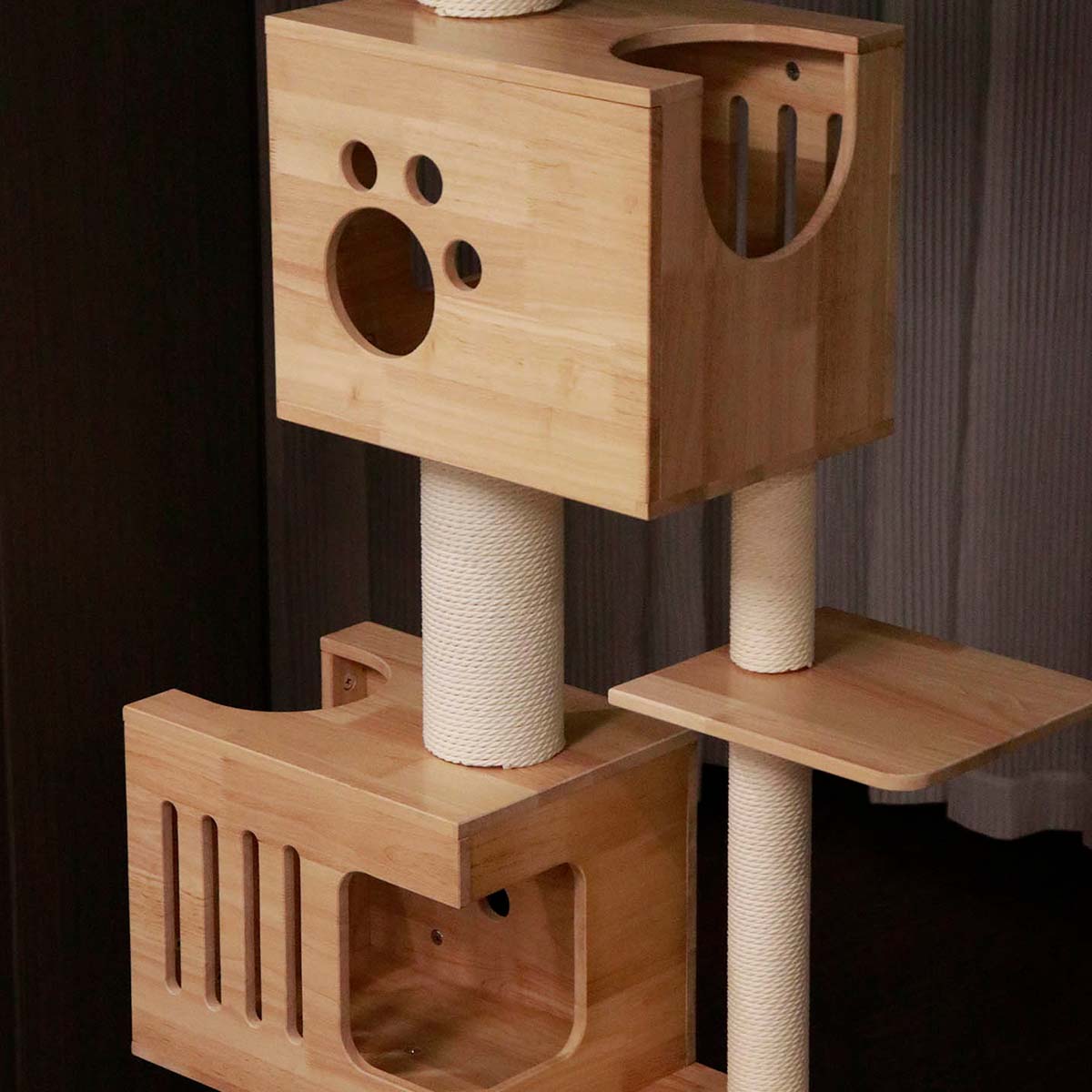 PETOMG Ceiling to Floor Cat Tree, Rubber Wood, No Drilling, Adjustable Height (90.6'' - 110.2'')