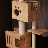 PETOMG Ceiling to Floor Cat Tree, Rubber Wood, No Drilling, Adjustable Height (90.6'' - 110.2'')