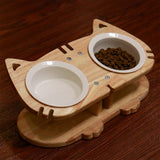 PETOMG Cat Bowls, Elevated Cat Bowl, Ceramic Cat Bowls, Raised Cat Food Bowls | Rubberwood