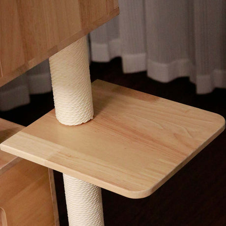 PETOMG Ceiling to Floor Cat Tree, Rubber Wood, No Drilling, Adjustable Height (90.6'' - 110.2'')