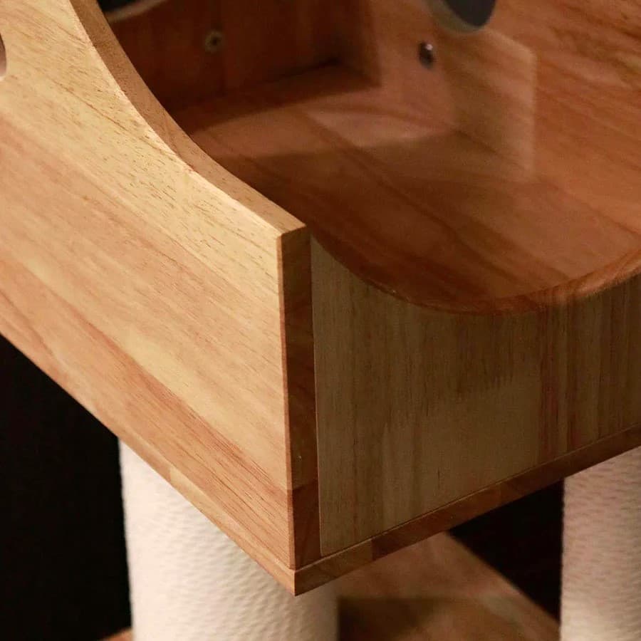 PETOMG Rubber Wood Floor to Ceiling Cat Tree, No Drilling, Adjustable Height(90.6'' - 110.2'')