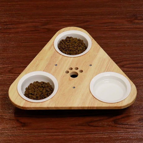 PETOMG Cat Bowls, Elevated Cat Bowl, Ceramic Cat Bowls, Raised Cat Food Bowls | Rubberwood