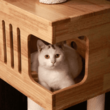 PETOMG Rubber Wood Cat Tree Floor to Ceiling, No Drilling, Adjustable Height (90.6'' - 110.2'')