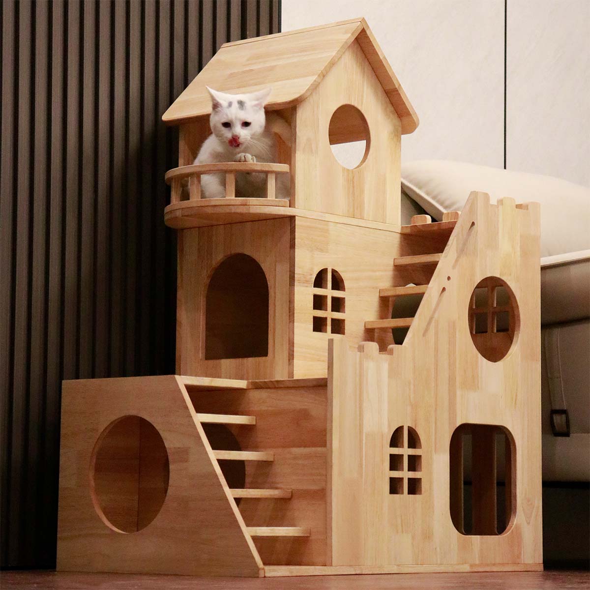 Rubberwood Cat House, Cat Condo (Castle Style) - Main Image