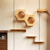 Wall Mounted Hexagon Cat Shelf Set | Rubber Wood