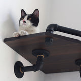 Corner Cat Wall Shelves | Rubber Wood |  Smoked