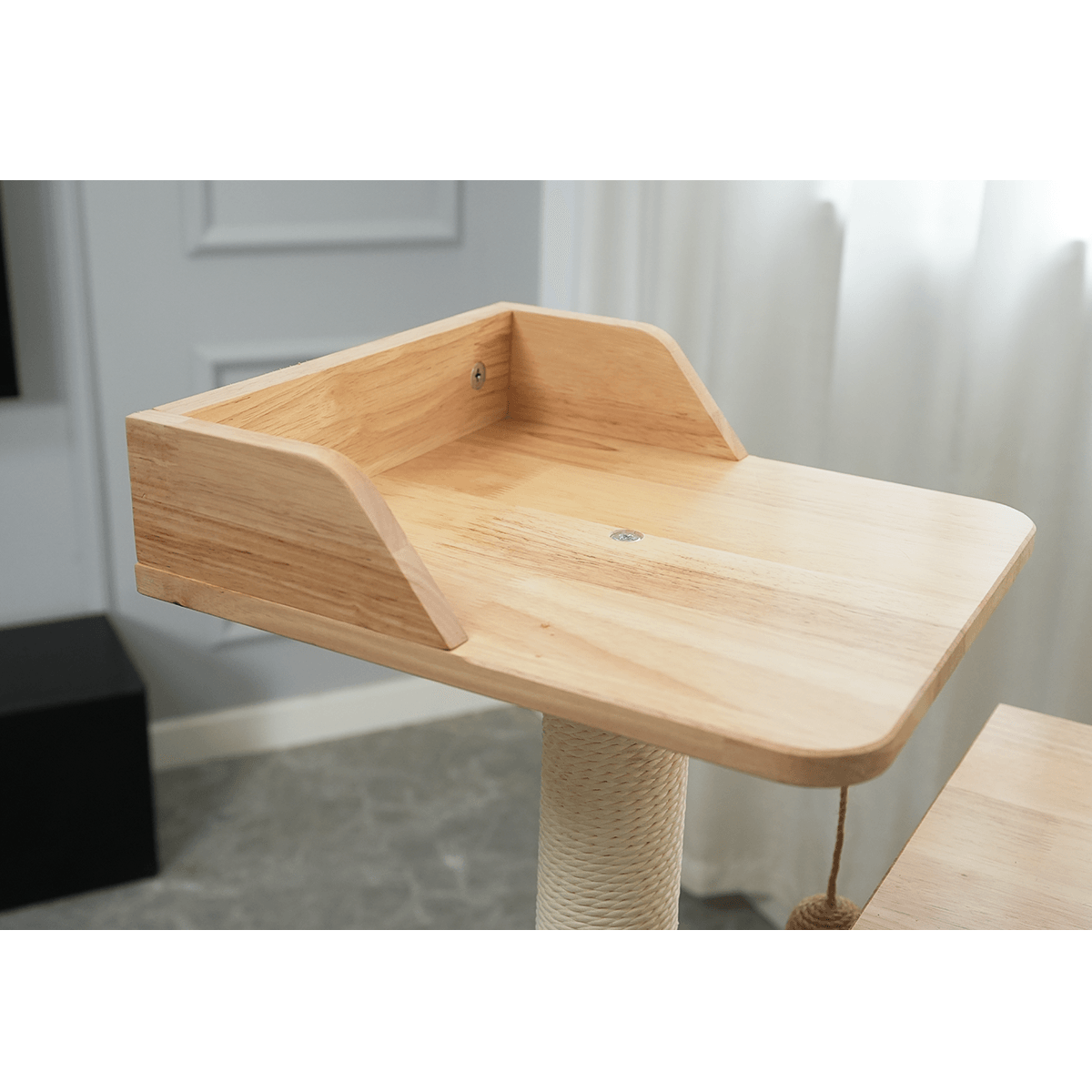 PETOMG Árbol para Gatos de Piso a Techo, Madera de Caucho, sin Perforaciones, Altura Ajustable (230 cm - 280 cm)