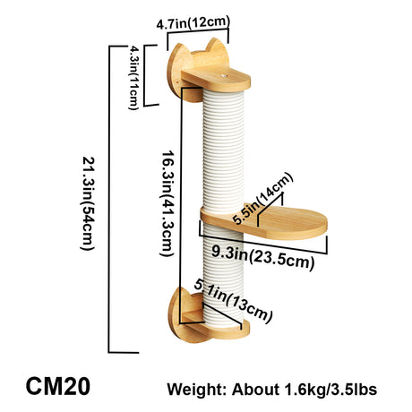 PETOMG Poste rascador para gatos, estantes de pared para gatos, paseos para gatos | Madera de caucho