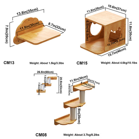 PETOMG DIY Cat Shelves, Cat Wall Furniture, Cat Wall Steps| Cat Wall Mounted Set| Rubberwood