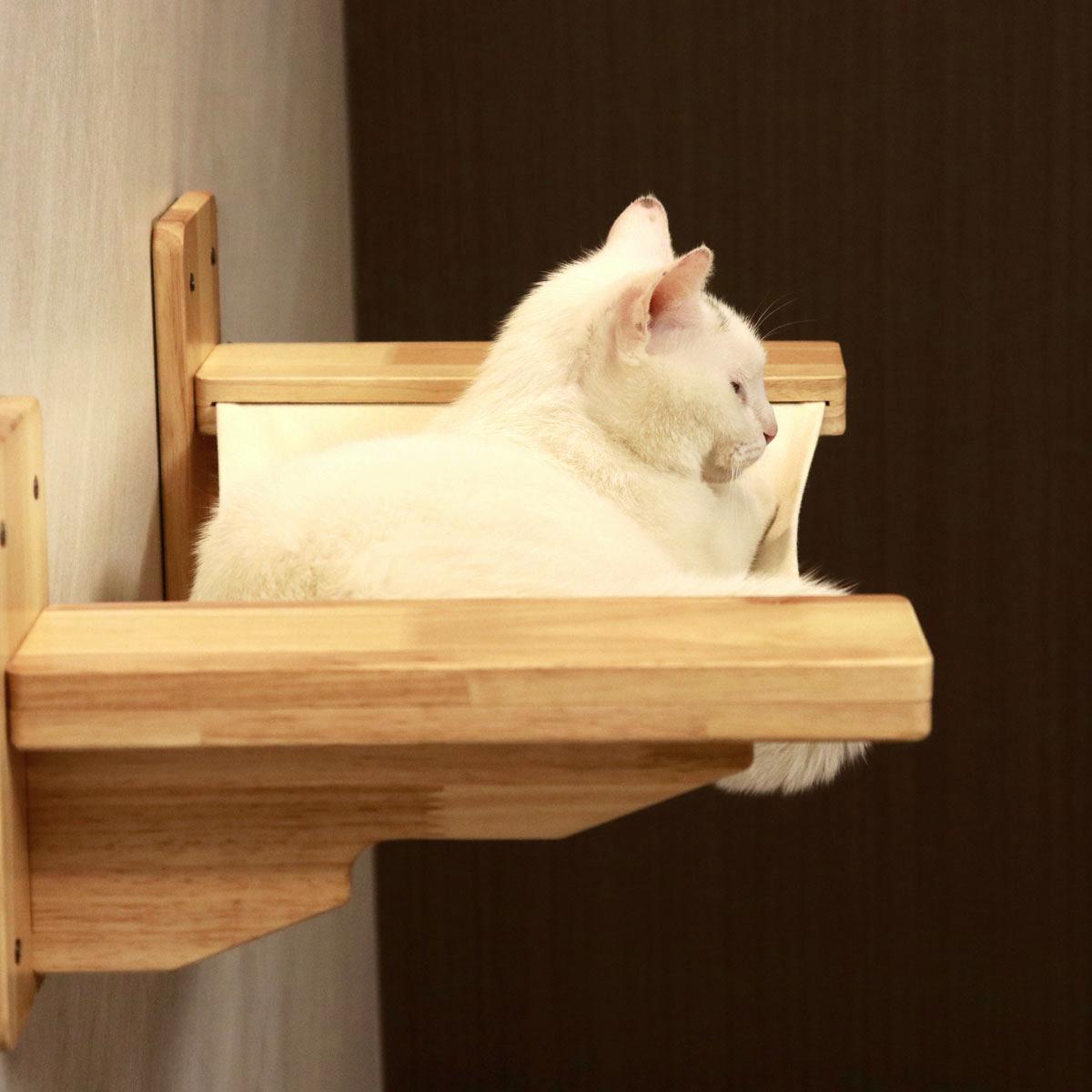 Wall-Mounted Cat Hammock | Rubberwood Frame | Cozy Elevated Lounger