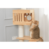 PETOMG Rubber Wood Cat Tree Floor to Ceiling, No Drilling, Adjustable Height (90.6'' - 110.2'')