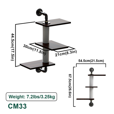 PETOMG Three-Level Wall-Mounted Cat Shelf | Smoky Color